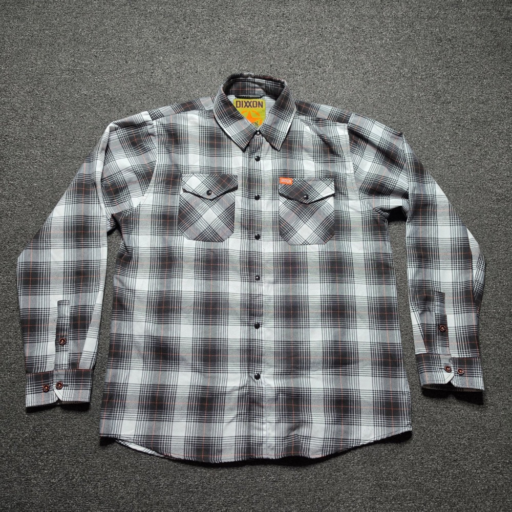 Dixxon Flannel Arthur Plaid Shirt Black Gray Mens Large Pearl Snap Button Up